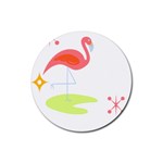 Flamingo T- Shirt Mid- Century Modern Pink Flamingo With Retro Icons Repeating Pattern T- Shirt Rubber Round Coaster (4 pack) Front