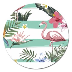 Flamingos T- Shirt Flamingos Tropical Pattern T- Shirt Magnet 5  (round)