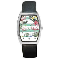 Flamingos T- Shirt Flamingos Tropical Pattern T- Shirt Barrel Style Metal Watch by EnriqueJohnson