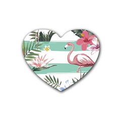 Flamingos T- Shirt Flamingos Tropical Pattern T- Shirt Rubber Coaster (heart) by EnriqueJohnson