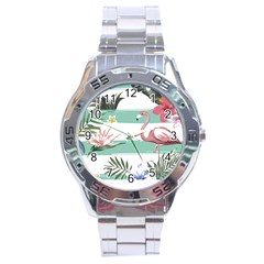 Flamingos T- Shirt Flamingos Tropical Pattern T- Shirt Stainless Steel Analogue Watch by EnriqueJohnson