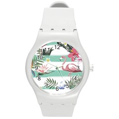 Flamingos T- Shirt Flamingos Tropical Pattern T- Shirt Round Plastic Sport Watch (m) by EnriqueJohnson