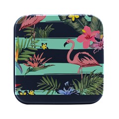 Flamingos T- Shirt Flamingos Tropical Pattern T- Shirt Square Metal Box (black) by EnriqueJohnson