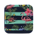 Flamingos T- Shirt Flamingos Tropical Pattern T- Shirt Square Metal Box (Black) Front