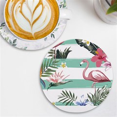 Flamingos T- Shirt Flamingos Tropical Pattern T- Shirt Uv Print Round Tile Coaster by EnriqueJohnson