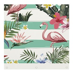 Flamingos T- Shirt Flamingos Tropical Pattern T- Shirt Banner And Sign 4  X 4  by EnriqueJohnson