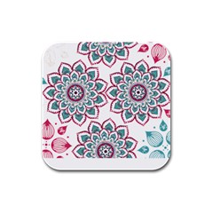 Floral Mandala T- Shirt Colorful Lotus Flower Mandala Art Pattern Rubber Square Coaster (4 Pack) by EnriqueJohnson