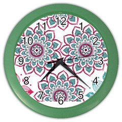 Floral Mandala T- Shirt Colorful Lotus Flower Mandala Art Pattern Color Wall Clock by EnriqueJohnson