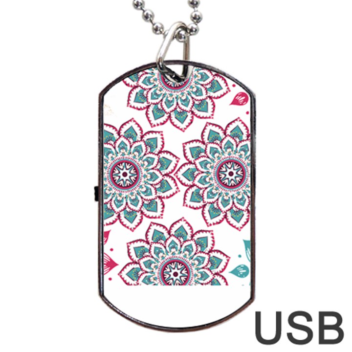 Floral Mandala T- Shirt Colorful Lotus Flower Mandala Art Pattern Dog Tag USB Flash (One Side)