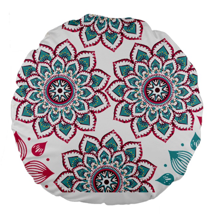 Floral Mandala T- Shirt Colorful Lotus Flower Mandala Art Pattern Large 18  Premium Round Cushions