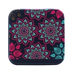 Floral Mandala T- Shirt Colorful Lotus Flower Mandala Art Pattern Square Metal Box (Black) Front