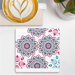 Floral Mandala T- Shirt Colorful Lotus Flower Mandala Art Pattern Uv Print Square Tile Coaster  by EnriqueJohnson