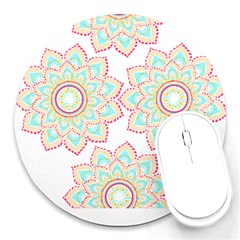 Floral Mandala T- Shirt Pretty Lotus Flower Mandala Art Pattern Round Mousepad by EnriqueJohnson