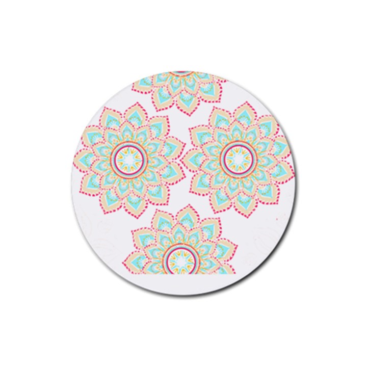 Floral Mandala T- Shirt Pretty Lotus Flower Mandala Art Pattern Rubber Coaster (Round)