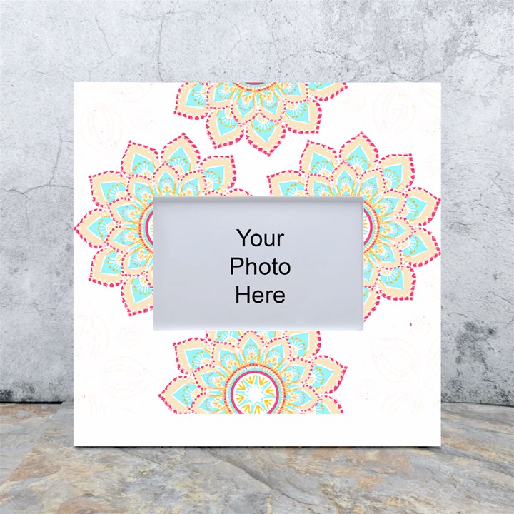 Floral Mandala T- Shirt Pretty Lotus Flower Mandala Art Pattern White Box Photo Frame 4  x 6 