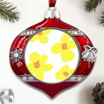 Floral Pattern T- Shirt Yellow Flowers T- Shirt Metal Snowflake And Bell Red Ornament Front