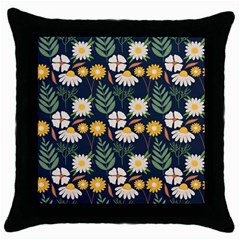 Flower Grey Pattern Floral Throw Pillow Case (black) by Dutashop