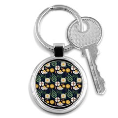 Flower Grey Pattern Floral Key Chain (round)