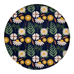 Flower Grey Pattern Floral Round Glass Fridge Magnet (4 Pack)