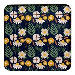 Flower Grey Pattern Floral Square Glass Fridge Magnet (4 Pack) by Dutashop