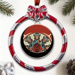 Skull Grateful Dead Phone Gratefuldead Metal Red Ribbon Round Ornament by Sarkoni