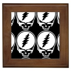 Black And White Deadhead Grateful Dead Steal Your Face Pattern Framed Tile by Sarkoni