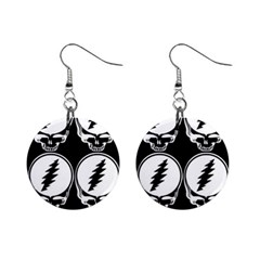 Black And White Deadhead Grateful Dead Steal Your Face Pattern Mini Button Earrings by Sarkoni