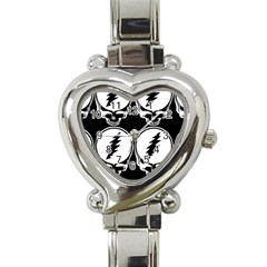 Black And White Deadhead Grateful Dead Steal Your Face Pattern Heart Italian Charm Watch by Sarkoni