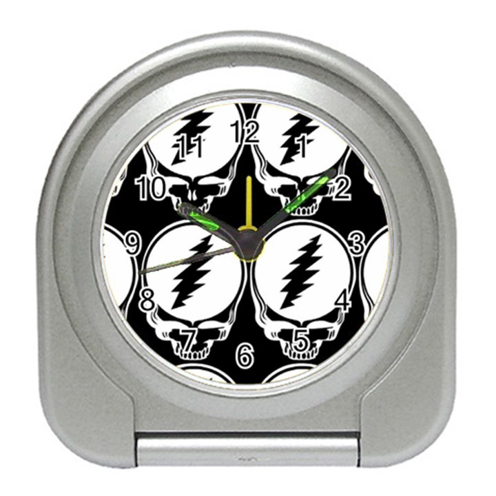 Black And White Deadhead Grateful Dead Steal Your Face Pattern Travel Alarm Clock