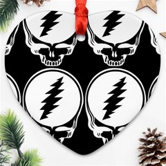 Black And White Deadhead Grateful Dead Steal Your Face Pattern Heart Ornament (two Sides) by Sarkoni