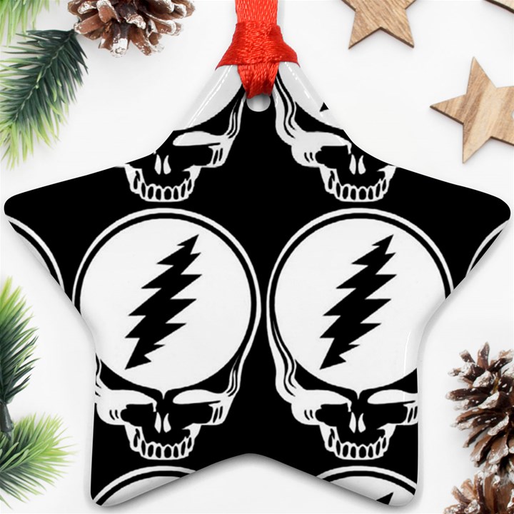 Black And White Deadhead Grateful Dead Steal Your Face Pattern Star Ornament (Two Sides)