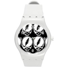 Black And White Deadhead Grateful Dead Steal Your Face Pattern Round Plastic Sport Watch (m) by Sarkoni