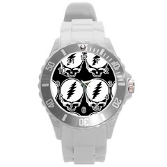 Black And White Deadhead Grateful Dead Steal Your Face Pattern Round Plastic Sport Watch (l) by Sarkoni