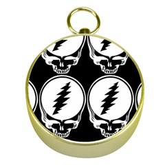 Black And White Deadhead Grateful Dead Steal Your Face Pattern Gold Compasses by Sarkoni