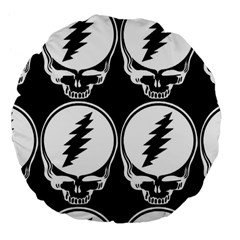 Black And White Deadhead Grateful Dead Steal Your Face Pattern Large 18  Premium Flano Round Cushions by Sarkoni