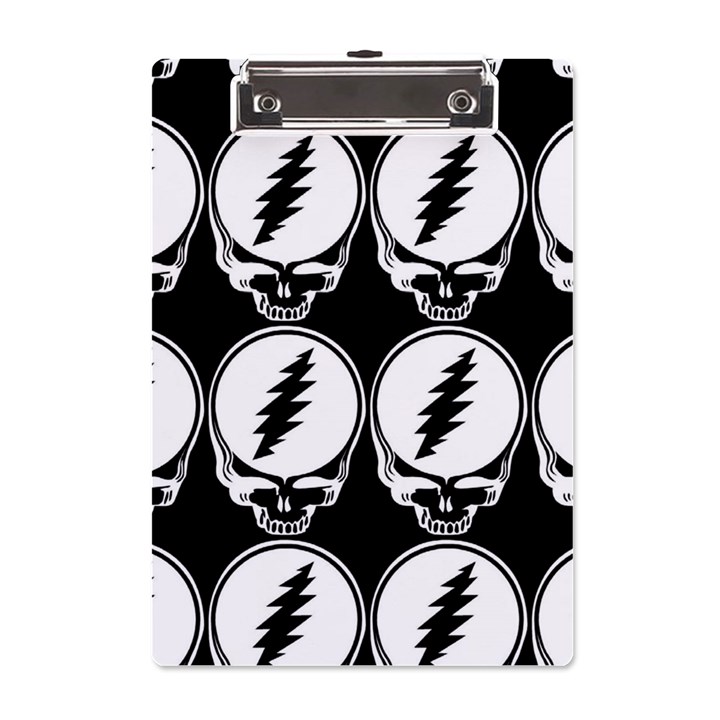 Black And White Deadhead Grateful Dead Steal Your Face Pattern A5 Acrylic Clipboard