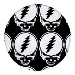 Black And White Deadhead Grateful Dead Steal Your Face Pattern Round Glass Fridge Magnet (4 Pack) by Sarkoni