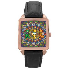 Grateful Dead Pattern Rose Gold Leather Watch 