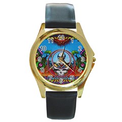 Grateful Dead Wallpapers Round Gold Metal Watch