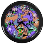 Trippy Aesthetic Halloween Wall Clock (Black) Front