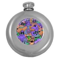 Trippy Aesthetic Halloween Round Hip Flask (5 Oz) by Sarkoni