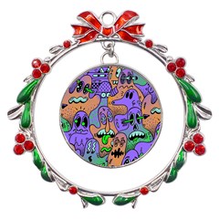 Trippy Aesthetic Halloween Metal X mas Wreath Ribbon Ornament by Sarkoni