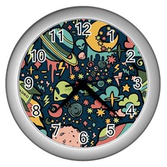 Alien Rocket Space Aesthetic Wall Clock (silver) by Sarkoni