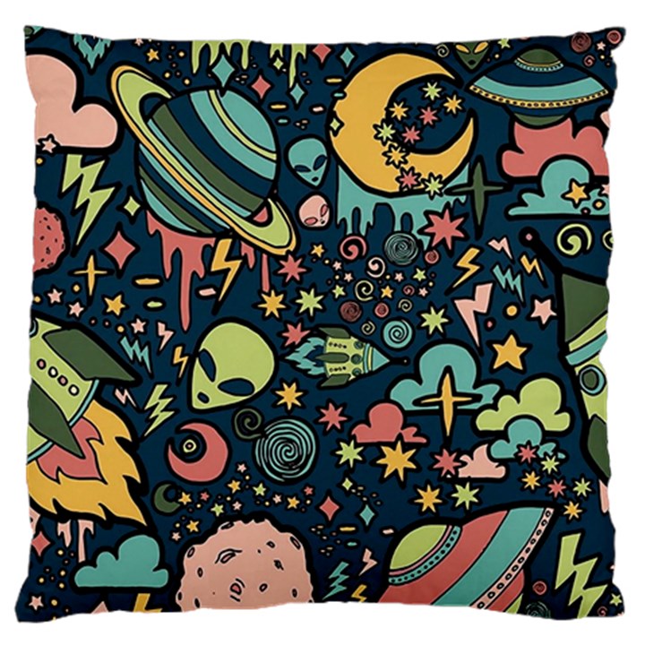 Alien Rocket Space Aesthetic Large Premium Plush Fleece Cushion Case (One Side)