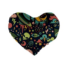 Alien Rocket Space Aesthetic Standard 16  Premium Flano Heart Shape Cushions by Sarkoni