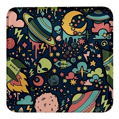 Alien Rocket Space Aesthetic Square Glass Fridge Magnet (4 Pack) by Sarkoni