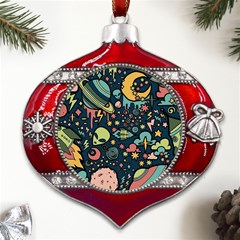 Alien Rocket Space Aesthetic Metal Snowflake And Bell Red Ornament by Sarkoni