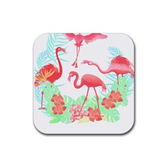 Flower Flamingo T- Shirt Floral Birds Flower Flamingo T- Shirt Rubber Coaster (square) by EnriqueJohnson