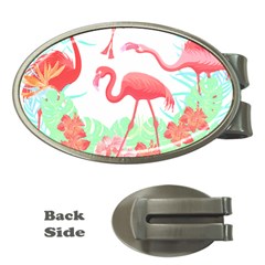 Flower Flamingo T- Shirt Floral Birds Flower Flamingo T- Shirt Money Clips (oval)  by EnriqueJohnson