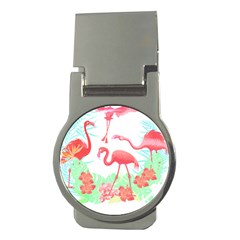 Flower Flamingo T- Shirt Floral Birds Flower Flamingo T- Shirt Money Clips (round)  by EnriqueJohnson